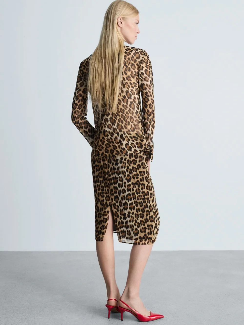 Mango Leopard Print Midi Skirt in Brown and Black NWT - Picture 4 of 6